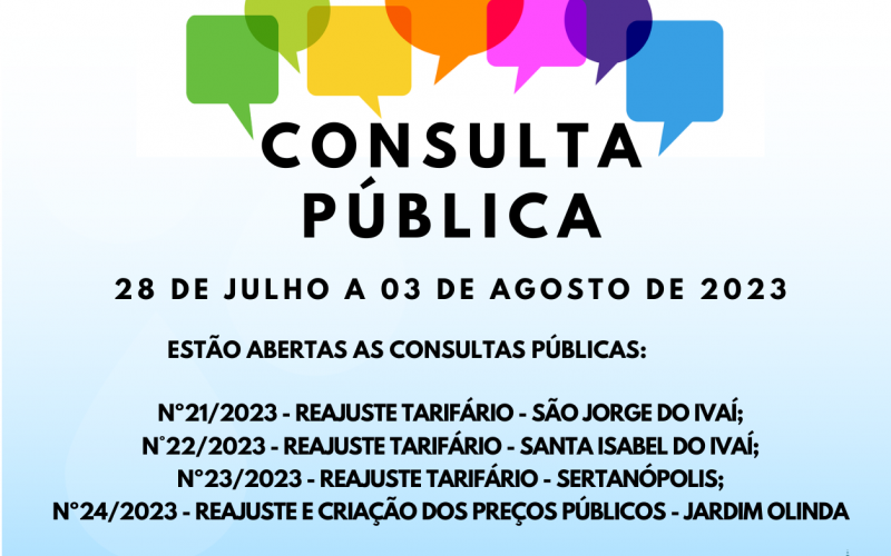 Consulta Pública - São Jorge do Ivaí, Santa Isabel do Ivaí, Sertanópolis e Jardim Olinda